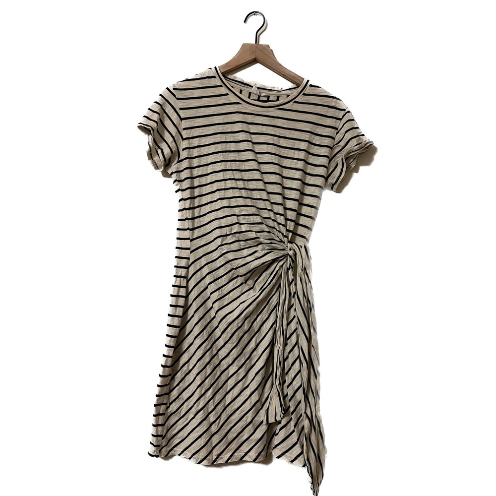 Gap Women Cream Black Striped Side Tie Knot T-Shirt Dress Medium